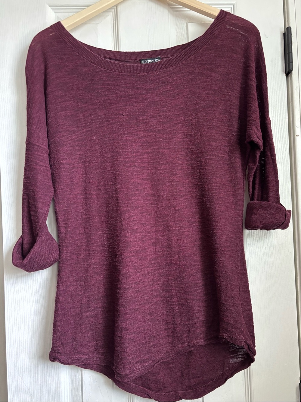 Express Women's Burgundy Boatneck Roll-Sleeve Tunic